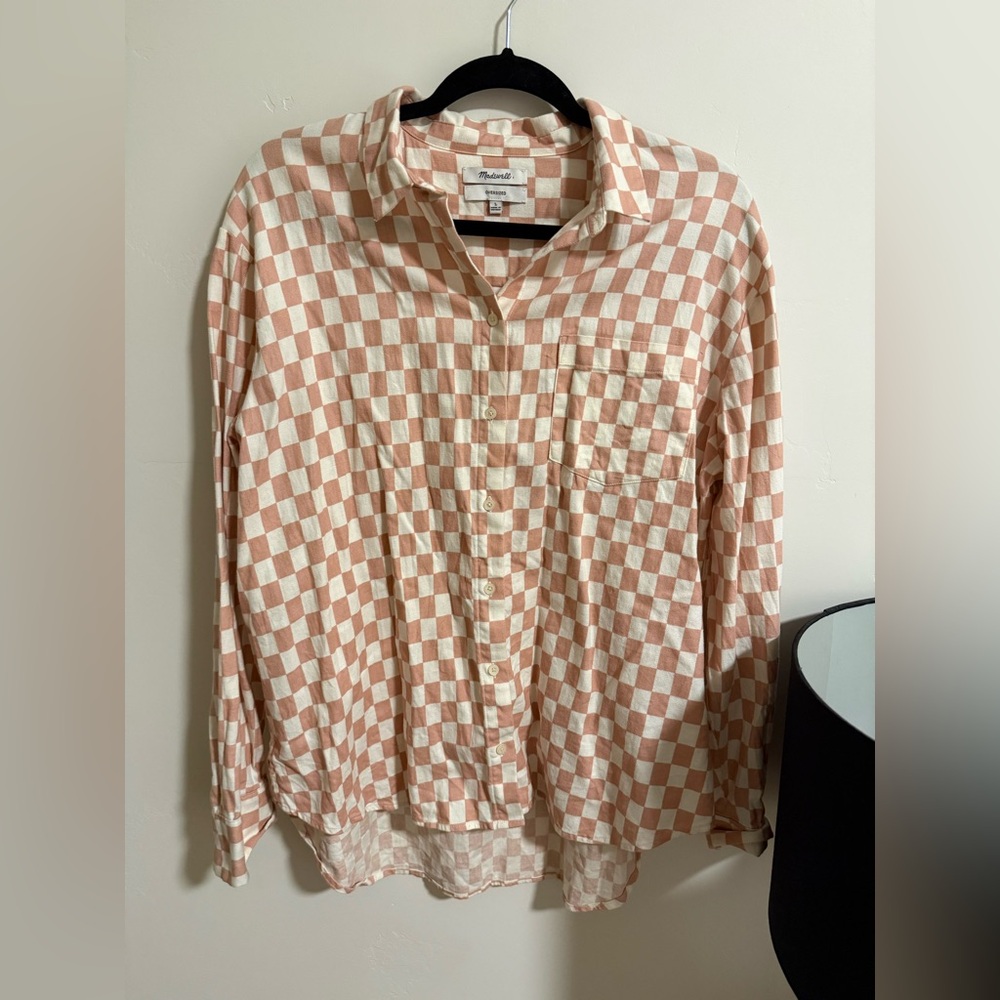 Madewell Peach and White Checkered Shirt